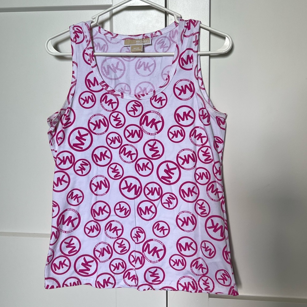 Michael Kors Women’s White and Pink Logo Tank Top